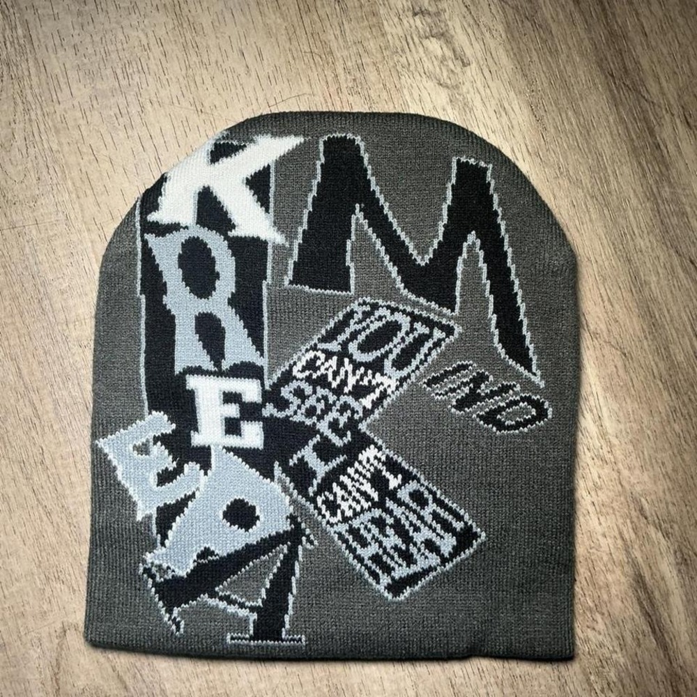 KreepaMind Gray Black Bold Graphic Beanie Hat Streetwear Skater Unisex NWT
